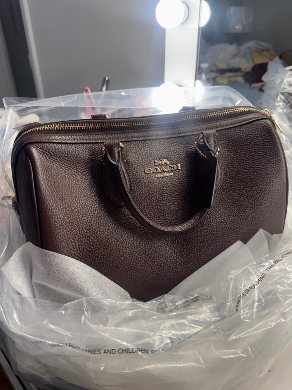 COACH MAPLE ROWAN SLOUCHY Pebbled Leather Carryall Satchel